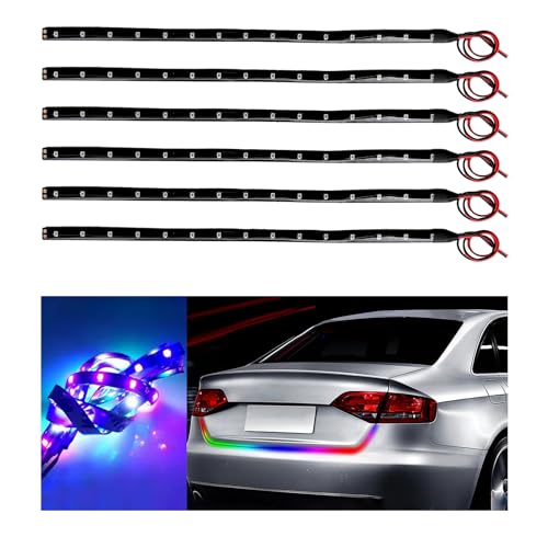 Dickno 6 PCS 15 LED Strip Underbody Light, 1Ft 12V Waterproof Car Led Interior Exterior Strip Light with 6 Inch Wire, Flexible Auto Light Strip Decoration for Car Motorcycle Truck Boat (Colorful) - color: Colorful