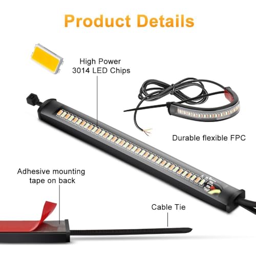 4Pcs Universal Motorcycle Tail Light Strip 2 Color(White + Yellow) 3014 36SMD LED Turn Signal Lamp DRL Daytime Running Light 12V for Motorcycle Scooter Quad Cruiser Off Road