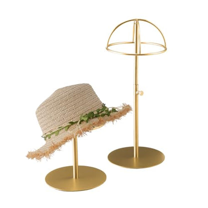 Hat Display Stand 2PCS Stainless Steel Brushed Nickel Titanium Hat Stand Metal Golden Adjustable Height Cap Rack Showcase Fingerprint Resistant for Home Boutique Retail Store | Brushed Nickel Metal Golden Adjustable Height Cap Rack Showcase Fingerprint Re