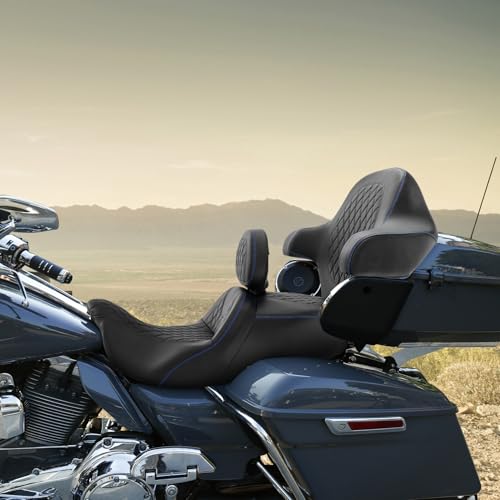 Hammock Seat Rider Backrest Passenger Backrest Pad Diamond 2-Up One-Piece Sissy Bar fit for Harley Touring Road King FLHR Street Glide FLHX Road Glide FLTRX 2009-2021 - color: A Style Red New