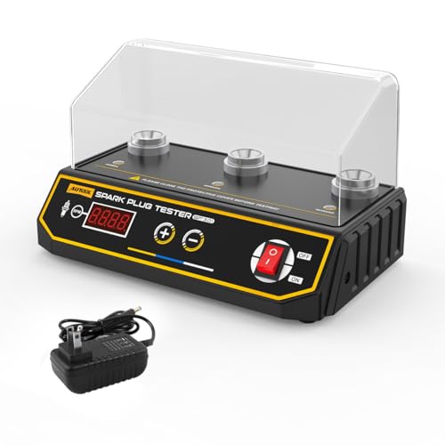 AUTOOL Spark Plug Tester Automotive Engine Ignition Coil Tester 200-9000rpm Adjustable Working Frequency, Three Holes Spark Plug Gap Tool with Protective Cover for All 12V Gasoline Vehicles - size: SPT301