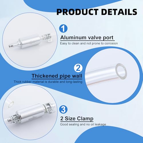 2 Pcs Brake Bleeder Hose - One Way Check Valve Tube Bleeding Tool Kit for Car Motorcycle Clutch,Universal Brake Fluid Bleeder Kit,Soft Tube with Metal Clips,Car Clutch Fluid Replacement Hose