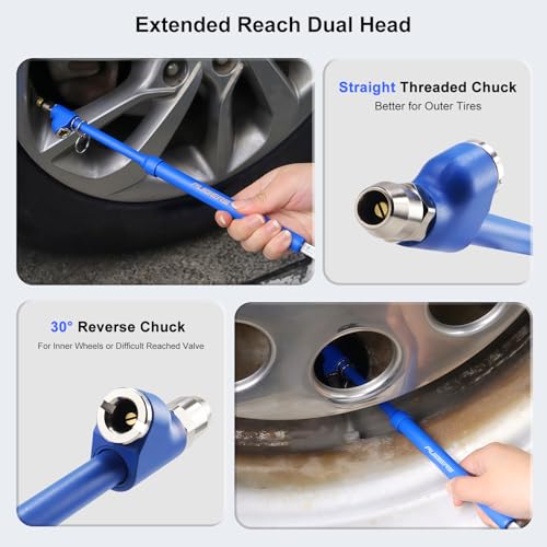 Semi Truck Tire Pressure Gauge,Dual Head Tire Gauge for Tires Pressure Range 150 PSI/10 Bar, Air Pressure Gauge with 4 Caps for Semi Truck, RV, Car, Motorcycle - style: 1 pack