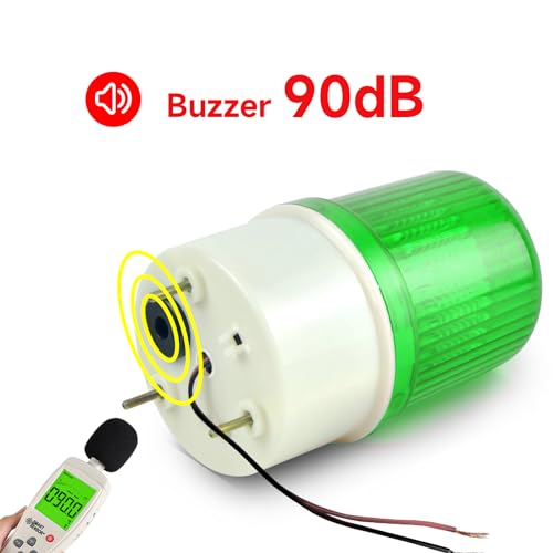 LED Strobe Beacon Warning Lights, AC110V-120V LED Industrial Flashing Light Siren with 90dB Loud Buzzer Security Alarm Green