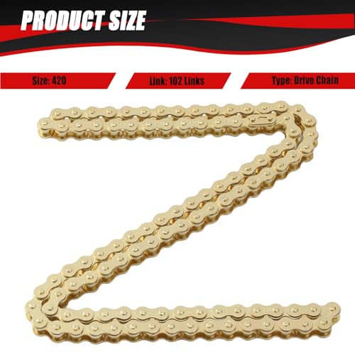 KAMIER 420 Drive Chain 102 Link Gold with Chain Breaker Tool for CRF50F XR50R KX65 KLX110 TTR110 50cc 70cc 90cc 110cc 125cc SSR TaoTao Coolster Pit Dirt Bike 4 Wheeler ATV Go Kart Cart Mini Bike Parts - color: Gold, size: Gold