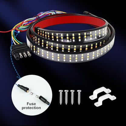 YUGUANG 48”/49” Tailgate Light Bar, Triple Row LED Tailgate Light Strip with Red Running Brake White Reverse Lights Amber Sequential Turning Signals Strobe Lights - size: 48 Inch Red White Amber