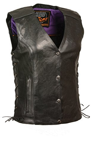 Milwaukee Leather MLL4505 Women's Black Leather Side Lace Motorcycle Rider Vest- Reflective and Studded Black Wings - color: Purple, size: 4X-Large