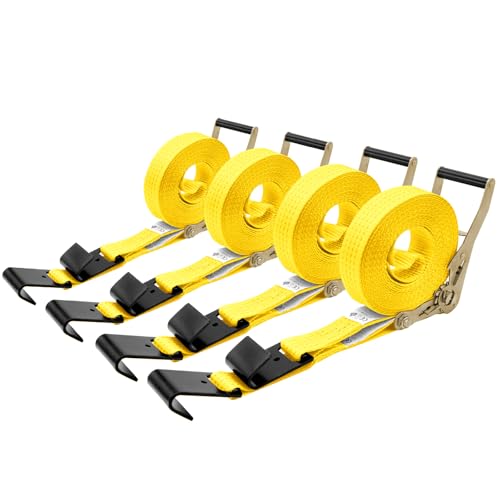 4Pack 2in 30ft Ratchet Strap Flat Hook Yellow Heavy Duty Flatbed Straps for Trailer Tie Down Straps Box Truck Accessories Cargo Loading 10000lbs Breaking Load - color: Yellow