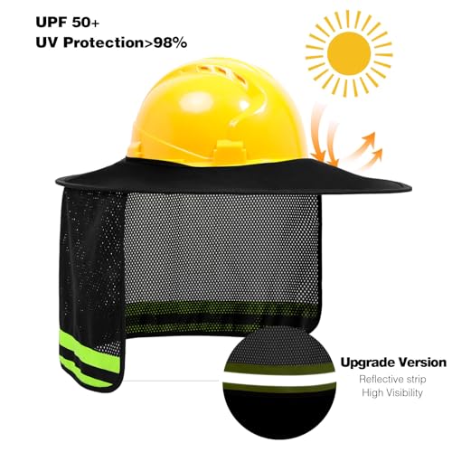 TCCFCCT Full Brim Mesh Neck Sun Shield, High Visibility Sun Visor Neck Protection and Bandana Headband Face Scarf, Hard Hat Accessories, 2 Packs, Black - color: Sun Shade 1+bandana 1 Black