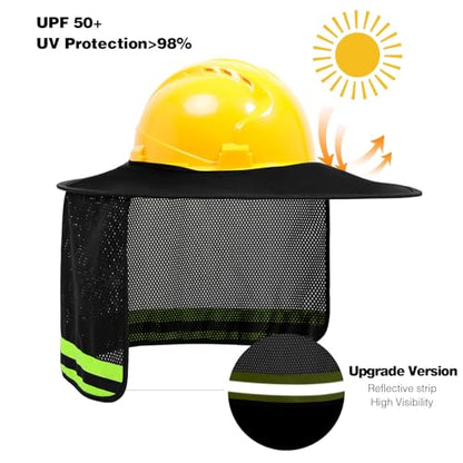 TCCFCCT Full Brim Mesh Neck Sun Shield, High Visibility Sun Visor Neck Protection and Bandana Headband Face Scarf, Hard Hat Accessories, 2 Packs, Black - color: Sun Shade 1+bandana 1 Black