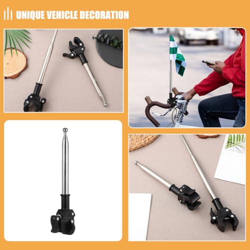 2Pcs Bike Flag Pole, 63in Adjustable Motorcycle Bicycle Flagpole, Stainless Steel Outdoor Telescopic Golf Cart Flagpole Stand for Mountain Road Bike Off-Road Accessories
