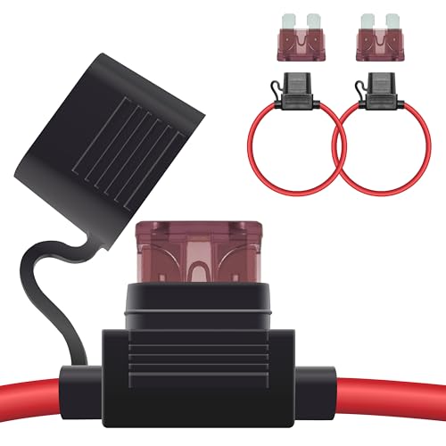 ecocstm 2 PCS Inline Fuse Holders 12V, 10 AWG Car Gauge Inline Fuses, Waterproof Fuse Holder with 40A ATC/ATO Standard Blade Fuses for Automotive, Marine, Golf Cart Lighting, Electrical Circuits - size: 2 PCS 10AWG