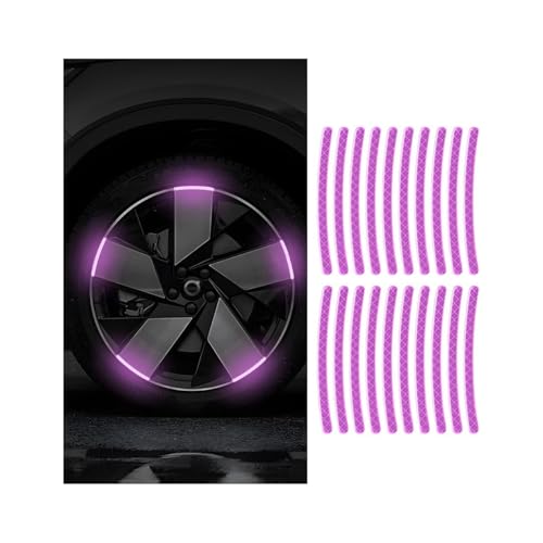 Zipelo 20PCS Reflective Car Wheel Decorative Stripe Stickers, Anti Scratch Vehicle Night Safety Warning Tape Decal, Automotive Exterior Tire Rims Sticker Accessories, Universal Fit (Purple) - color: Purple