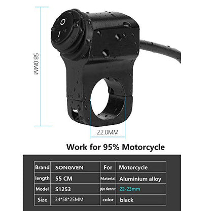 12V Waterproof 7/8 Inch Motorcycle Handlebar LED On Off Switch Motorcycle Headlight Handlebar Switch for Motorcycles Bicycle Motorbike ATVS Scooters Snowmobiles