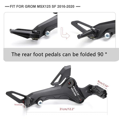 Minho Motorcyle Footpegs Right & Left Side in Aluminium Alloy Material Compatible with Honda Grom 2017-2020 Msx 125 SF, Black Color - size: Black L&R