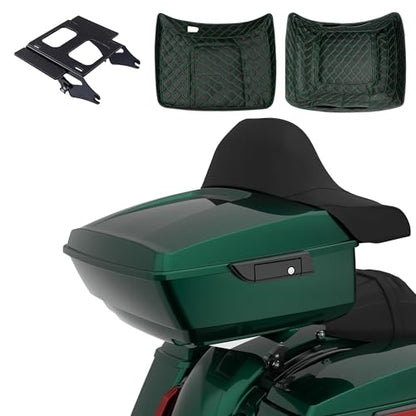 Advanblack 2024 Road Glide King Tour Trunk Pack Compatible with Harley Touring CVO Road Glide, Street Glide, 2023.5 2024 2025 Detachable Mounting Rack, Full Backrest & Trunk Liners (Alpine Green) - color: Alpine Green