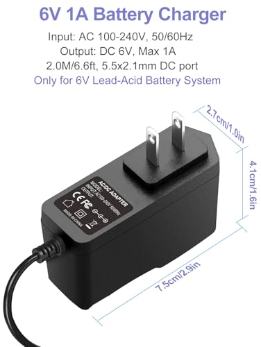 6V Battery Charger for Ride on Toys, 6 Volt Power Cord for Ride on Toddler Quad ATV Hello Kitty SUV, Motorcycle, Truck, Charge for 6V Lead-Acid Battery Systems.