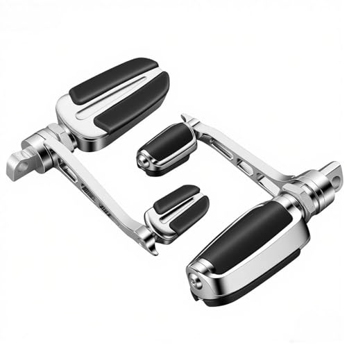 2 Pack Motorcycle Highway Foot Pegs Compatible With Harley Engine Guard 1.25 In Crash Bar Mount, Adjustable Angle Rider Rest Pegs, Non Slip Rubber Inserts, For Touring Long Distance Riding