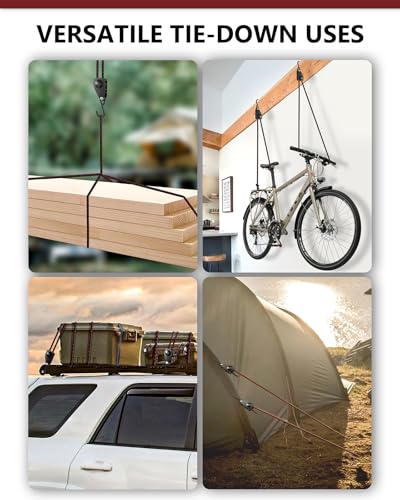 VIPARSPECTRA Ratchet Tie Down Straps, 1/4" Adjustable Rope Hangers [2 Pack, 12FT, 150 lbs/Pack], Heavy Duty Kayak Pulley System with Hooks for Garage Cargo Trucks Tents Grow Lights Various Lashing - size: 1/4" 2-Pack