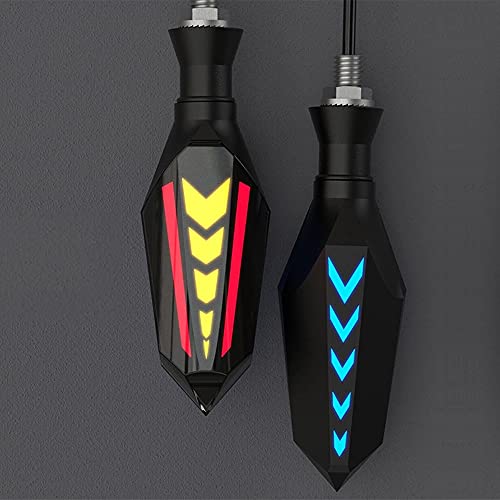 2Pcs Universal Motorcycle Indicators Double-Sided Flowing Turn Signal Lights Motorbike 12V LEDs Bulbs Turning Indicators, Red - color: Red & Yellow