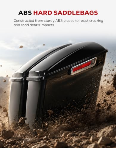 XFMT Motorcycle Saddlebags 5" Stretched Hard Saddle Bags Extended Saddlebags W/Chrome Latches For Harley Touring Road King Street Glide Road Glide Electra Glide 2014-2024, Vivid Black - color: 5" Stretched-Vivid Black Chrome Latches