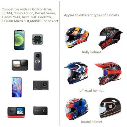 Motorcycle Helmet Chin Strap Mount Supplies Assembly Kit Compatible with All Gopro Heros, SJCAM, GeekPro, 4K, Xiaomi Yi, Insta 360 and Also Brackets for Mobile Phones