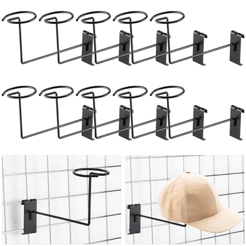 Blulu 12 Pcs Hat Displayer for Gridwall, Metal Hat Helmet Rack Retail Store Display Shelves Organizer Cap Rack Wall Fixtures Gridwall Hooks Accessories for Craft Show Garage (Black) - color: Black