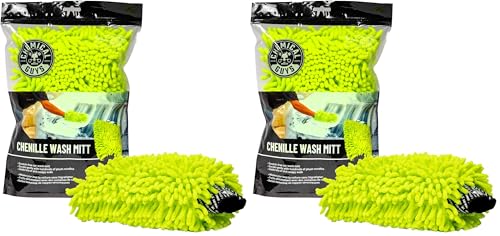 Chemical Guys MIC493 Chenille Premium Scratch-Free Microfiber Wash Mitt, Lime Green, 9.6" x 2.3" x 7" (Pack of 2) - size: Regular (Pack of 2)