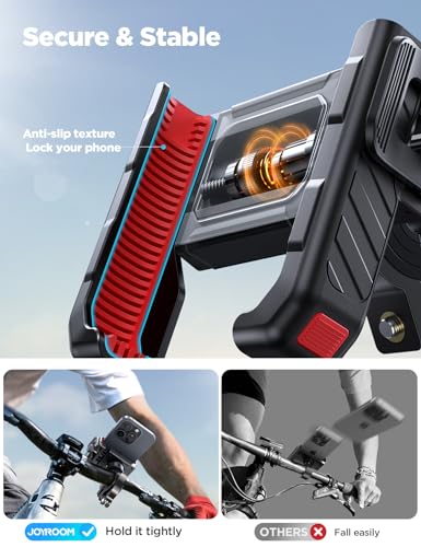 JOYROOM Motorcycle Bike Phone Mount Holder - Bicycle Handlebar Cell Phone Holder - Stroller Scooter Phone Clip for iPhone Samsung Galaxy 4.7''-7'' Smartphones - color: Red