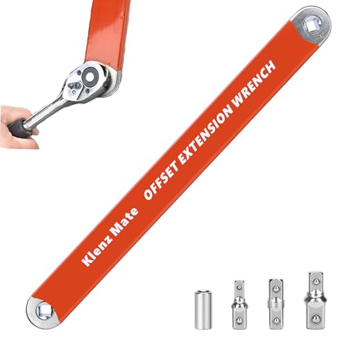 Offset Extension Wrench with 1/4", 3/8", 1/2" Drive Adapters & 1/4" Socket, Low Profile Tool for Tight Spaces, Use with Ratchet & Socket, 0° Swing Arc Extension Tool for Tight Spaces & Auto Repair - color: Orange