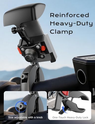 Motorcycle Phone Mount,[1s Auto Lock & Vibration Dampener]Anti-Shake Handlebar Cell Phone Clamp,360° Rotation Bike Phone Holder for iPhone 17 16 Pro Max, Samsung Galaxy S25 Ultra, 4.7-7.2" Smartphones