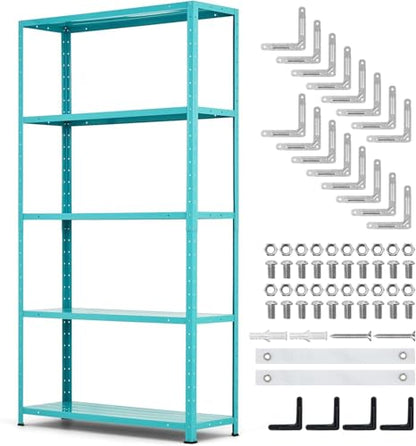 Storage Shelves, Heavy Duty 5-Tier Shelf Organizer & Adjustable Garage Shelving Unit, 2500 lbs Capacity, Metal Shelves, 68" H x 35" W x 12" D - size: 68" H x 35" W x 12" D-Light Green