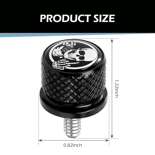 Motorcycle Stainless Seat Bolt Screw, Knurled Fender Rear Seat Screw 1/4"-20 Thread, Skull Pattern Cushion Caps, Compatible with Touring Sportster Softail (Black) - color: Black