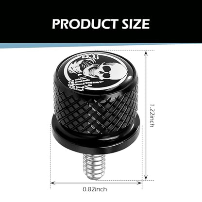 Motorcycle Stainless Seat Bolt Screw, Knurled Fender Rear Seat Screw 1/4"-20 Thread, Skull Pattern Cushion Caps, Compatible with Touring Sportster Softail (Black) - color: Black