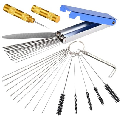 Carburetor Cleaning Kit, 13 Stainless Steel Wires, 10 Needles, 5 Nylon Brushes, 1 Pick, Torch Tip Cleaner Tool For Motorcycle, Lawnmower, Atv, Chainsaw, Spray Gun, Small Engine