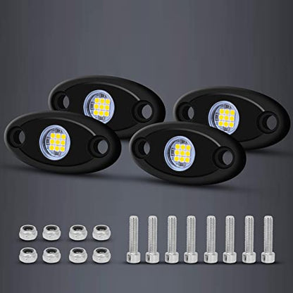 4Pods LED Rock Lights White LED Neon Underglow Light for Car Truck ATV UTV SUV Boat Underbody Glow Trail Rig Lamp Waterproof (White) - color: White