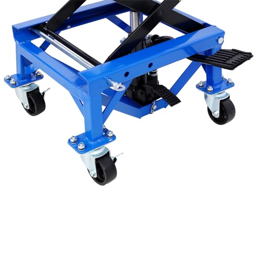 300 lbs Hydraulic Motorcycle Scissor Jack Lift Foot Step Wheels for Small Dirt Bikes,Blue Color