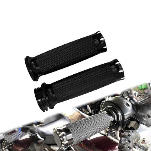 1 inch Handlebar Grips 25mm Aluminum Defiance Cable Throttle Hand Grips Compatible with Harley Touring Softail Dyna Sportster XL883 1200 XR VRSC - color: Black-Electronic Throttle