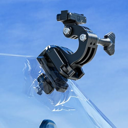 Kewig Motorcycle Windshield Camera Mount with Magnetic Latch Mount & Aluminum Alloy Clip Base, Compatible with DJI Osmo 360 / Action 3/4 / 5 Pro, Angle Adjustable, Quick-Release Design