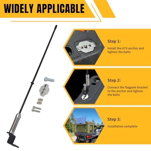 UTV ATV Flag Pole with Heavy-Duty ATV Tie Down Anchors Kit Aluminum Anchor Accessories for CF Moto UTV/ATV Low-Profile Design Stronger Clamping Force Mounts Silver