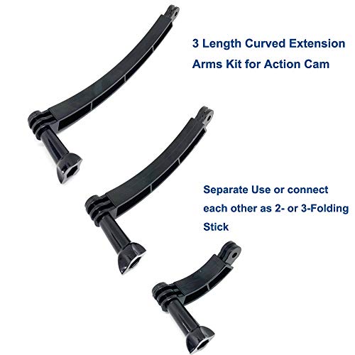 3-in-1 Curved Arced Extension Arms in Different Lengths(7.5/13.5/19.5cm) Compatible for Gopro Series, SJCAMs, Geekpro and Other Action Cams ect.