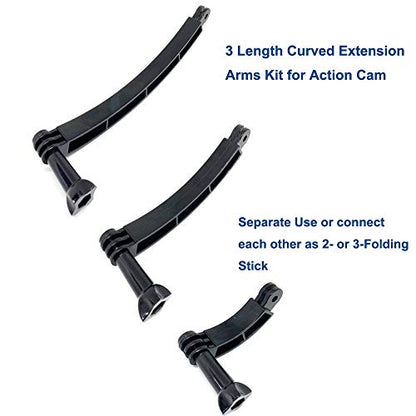 3-in-1 Curved Arced Extension Arms in Different Lengths(7.5/13.5/19.5cm) Compatible for Gopro Series, SJCAMs, Geekpro and Other Action Cams ect.
