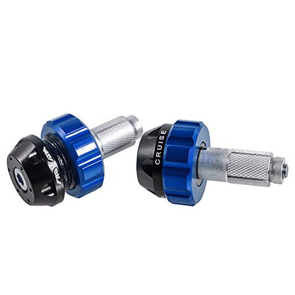 Throttle Lock Cruise Control Grip Ends Handlebar Plugs Sliders for 22mm Motorcycle Handlebar with 14mm/18mm Inner Diameter or with M6 Screw Holes (Blue) - color: Blue