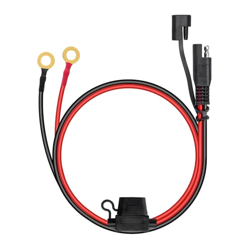 2 FT SAE to O Ring Terminal Harness, 14 AWG Battery Charger Cord Connector with 15A Protection Fuse, 2 Pin Quick Disconnect Plug Terminal Assembly for Motorcycle Car Tractor - color: 2 FT, 1pcs
