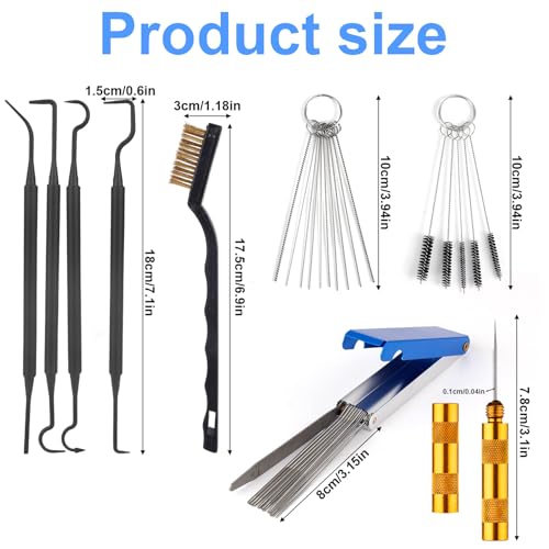 lasuroa Carburetor Cleaning Kit, Includes 1 Single Head Brush 23 Needles 5 Nylon Brushes 1 Scraper and 4 Cleaning Hooks for Motorcycle ATV Chainsaw & Welder