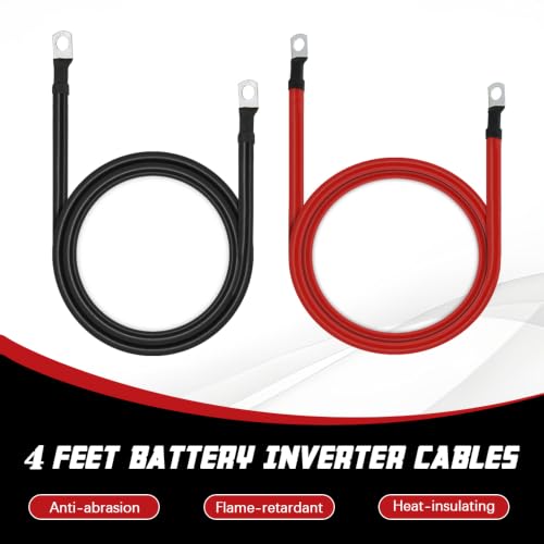 6 AWG Battery Cable 4FT 6 Gauge Pure Copper Battery Inverter Cables with 5/16 in Lugs Both Ends Power Inverter Wire Set for Automotive Solar Power Inverter Marine Boat RV Car Motorcycle (4FT) - size: 4 FT