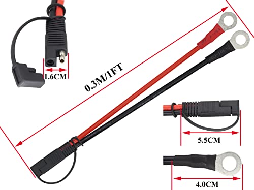 HCFeng10AWG SAE to O Ring Terminal Cable SAE to 2-Pin Quick Disconnect O Ring Terminal Harness Plug Adapter S-A-E Battery Extension Cable for 12V/24V Motor, ATV, Lawn Mower, Cars[30CM/1ft]
