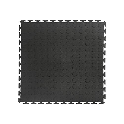 VersaTex Garage Floor 18 x 18 inch Square Plastic Raised Coin Interlocking Floor Tiles for Home Gym, Garage Flooring, Trade Show Flooring, Basement Tiles, 24 Pack (Black) - color: Black, size: 24 Pack, style: Raised Coin