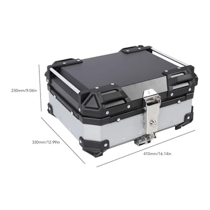 25L Motorcycle Top Box, Aluminum Alloy Quick Release Water Universal Rear Trunk Case with Safety Lock and Reflective Stickers, for Helmet Luggage Scooter Motorbi (Silver)