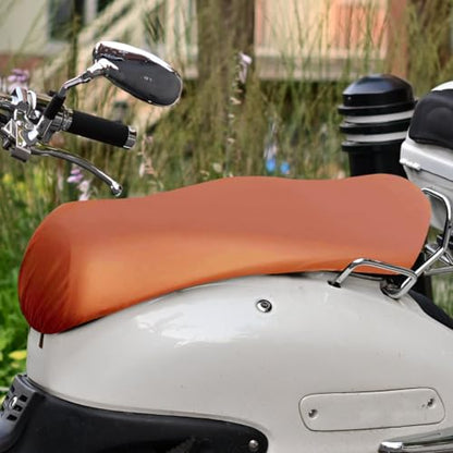 POPETPOP Motorcycle Seat Cover, Brown PU Leather Waterproof Universal Fit | Waterproof and heat-resistant, instantly hides scratches, ideal for daily scooter commutes, 1 brown elastic PU leather cover